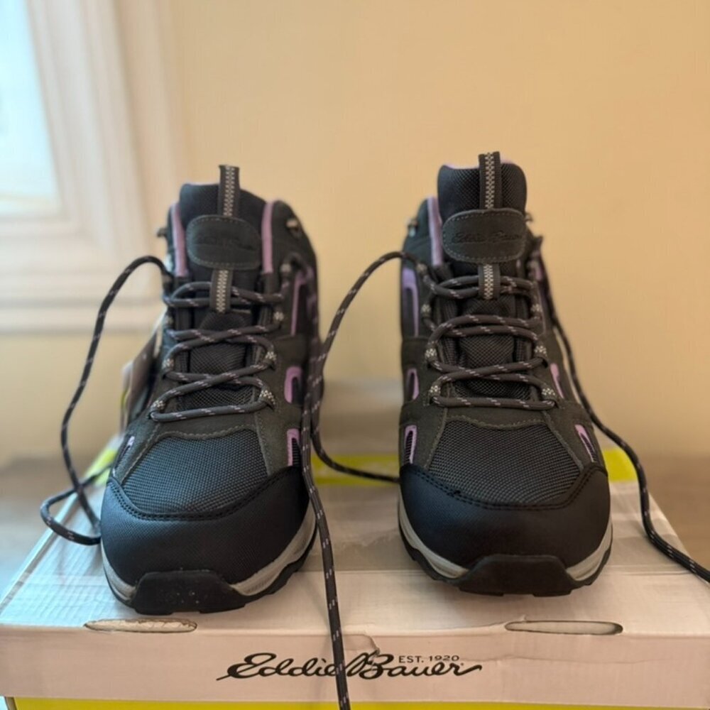 Eddie Bauer San Juan Mens Size 9.5 Suede and Mesh Hiking Boot Black And Purple - Picture 3 of 10